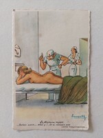 Régi képeslap rajzos humor levelezőlap orvos nővér páciens