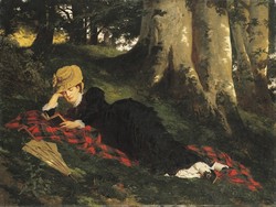 Benczúr Gyula - Olvasó nő erdőben - reprint