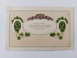 Old New Year embossed postcard postcard violet clover