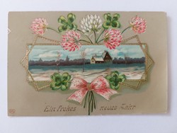 Old postcard embossed postcard landscape clover