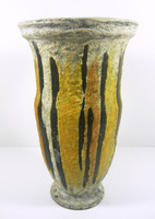Gorka livia, retro 1960 black and yellow 25.8 Cm artistic (striped) ceramic vase, flawless! (G013)