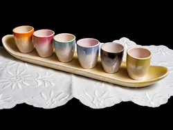 Retro ceramic drink set: 6 colorful glasses on a tray