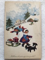Régi rajzos Karácsonyi képeslap - Tomaska Irén rajz                           -5.