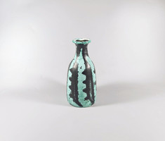 Gorka livia, retro 1950 turquoise retro vase with black motif 18.5cm artistic ceramics, flawless! (G053)