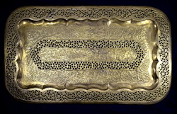 Huge Middle Eastern copper tray with an openwork pattern and twerking
