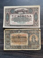 10-1000 korona VF -VG  2db