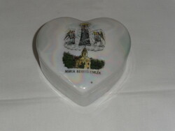 Victoria mother-of-pearl, heart-shaped Czechoslovak Mária Besnyő souvenir box, bonbonnier