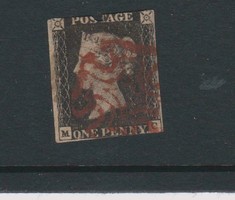 1840 Black Penny..a világ első bélyege!!piros máltai kereszt