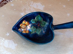 German majolica spoon, ladle, leaf-shaped, hand-painted, flawless