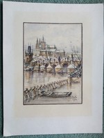 Hradzin Prague, Karlovy Vary, Moldavia. Colored etching