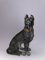 Rarity! Pewter dog statue 19th century with 2 old polished diamond eyes