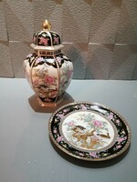 Gilded, Japanese urn vase, vase + plate