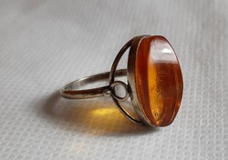 Vintage  aranyozott borostyánköves ezüst gyűrű
