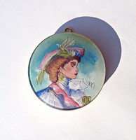 Marked colorful female portrait pendant