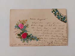 Old postcard 1900 embossed postcard with silk overlay dove rose forget-me-not