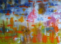 Zsm abstract painting: size 70 cm/50, play of colors - mixed technique canvas