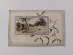 Old postcard embossed postcard with mistletoe landscape lambs