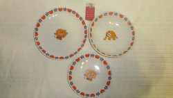 Retro Hollóházi gyerek tányér készlet - oroszlános, elefántos - mély, lapos, kistányér - együtt