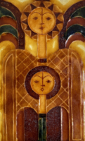 Balassy Éva - Angyalok (festett-mázas kerámia falikép)