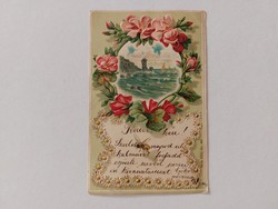 Old postcard embossed postcard with bee roses
