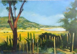 Kovács Tamás Vilmos - Badacsony a szőlőhegyről 38 x 54 cm olaj, papír