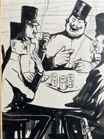 Jeney Jenő Béla,tus papír,grafika-gyűjtői ritkaság- karikatúra,katonák,alkohol,monarchia? képregény