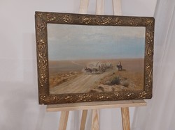 (K) Szignózott tájkép festmény 60x44 cm kerettel Dénes?