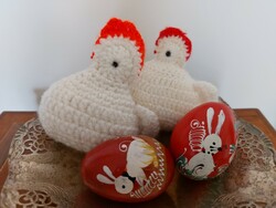 Old handmade chicken crocheted retro Easter decoration 2 pcs