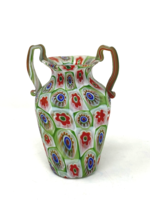 Vintage retro Murano mille fiori füles matt üveg váza piros fehér zöld kék színben CZ