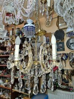 Old renovated 5-branch crystal chandelier