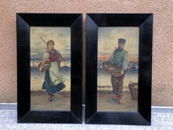 Szallai b. - Fisherman couple paintings
