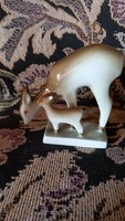 Zsolnay porcelain deer with kid, marked, flawless