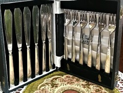 6 Personal, antique, marked silver-plated, extremely elegant, fish tableware, in its original box