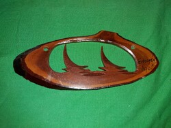 Cc.1970. Balaton Fonyód liget fafaragott falikép utazási emlék szuvenír 14 x 7 cm a képek szerint