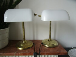 Art deco deco bank lamp table lamp double set m: 35 cm white glass shade holder copper
