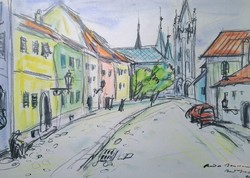 Castle district with the Matthias Church (colorful street view of Budapest) Romanian painter radu boureanu