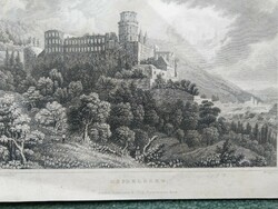Heidelberg am Neckar. Original wood engraving ca. 1835