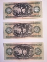10 Forintos bankjegy 10db (1969) A766 - 2x3db sorszámkövető