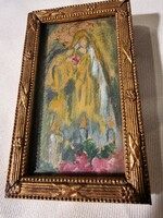 Mária Jézussal a karján...előtte gyertyák és virágok...különleges,kis méretű festmény!