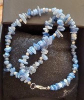 Kyanite (distene) bead necklace with silver-plated spacers