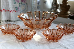 Peach-colored, art deco glass set, serving set