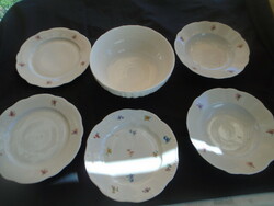 Zsolnay porcelán, antik fehér tál, 3 nagy lapos 2 mély 50 évekből .korai pajzs pecséttel, összesen 6