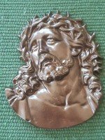 Nagyon szép bronzosított fém Mária és Jézus fej plakett.