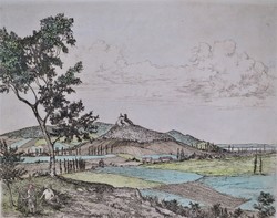 Béla Stettner (1928-1984): Szigliget Castle, Balaton Highlands, color etching, marked artist's copy