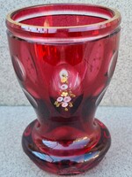 Bieder bíbor pácolt kézzel festett, aranyozott, vastag falú cseh pohár