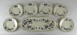 1L648 Búzavirág mintás vajszínű Zsolnay porcelán süteményes készlet