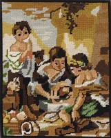1M351 old needle tapestry: vintage scene with putts