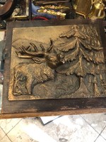 Bronz szarvas ábrázolás , vadászoknak, 22 x 24 cm-es nagyságú