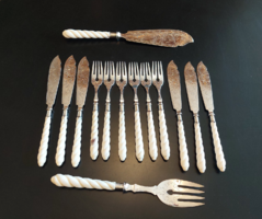 36T. Antique 800‰ silver br. 854 G 6-person fish cutlery set with bone handle restored