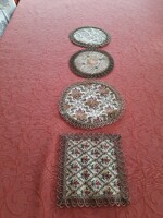 ﻿4 tapestry coasters interwoven with old gold thread with antiqued metal thread border